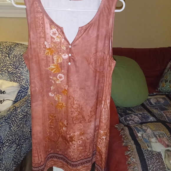 Dresses & Skirts - Floral Sleeveless Dress in Rust and Gold